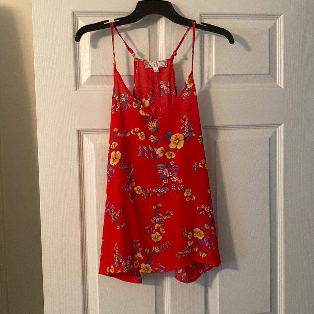 Red tank with floral print